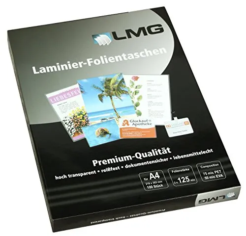 LMG Premium Laminier-Folientaschen - DIN A4, 216 x 303 mm, 100 Stk. für wasserbeständige und fälschungssichere Dokumente