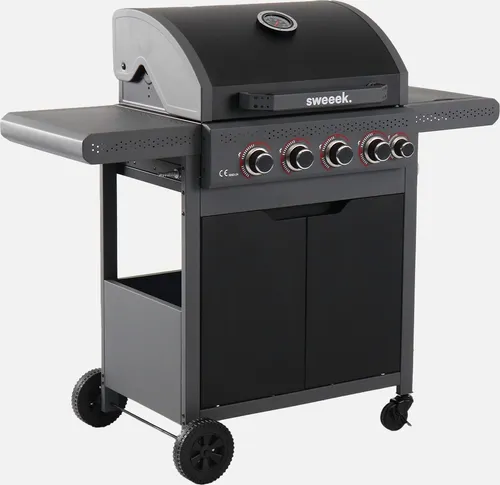 Gasgrill mit 4 Brennern + 1 Seitenbrenner Schwarz