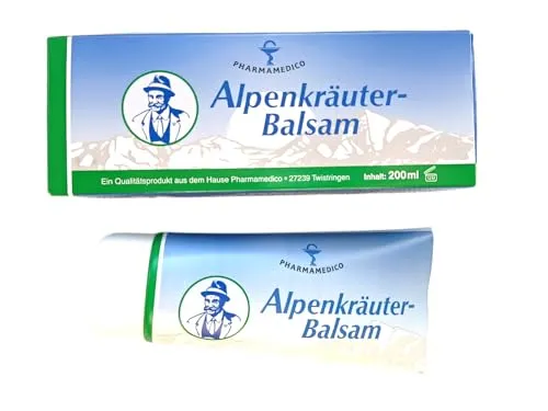 Alpenkräuter Balsam Pharmamedico 200 ml - Arzneimittel für wohltuende Entspannung – mit hochwertigen Alpenkräutern zur Linderung von Muskelverspannungen und Erkältungsgefühl. Ideal für die ganze Familie, zieht schnell ein und hinterlässt kein Fettgefühl.