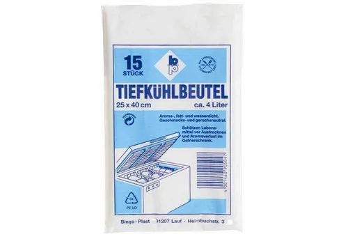 Bingo-Plast Gefrierbeutel Tiefkühlbeutel 4,0 l, 25 x 40 cm, 15 Stück