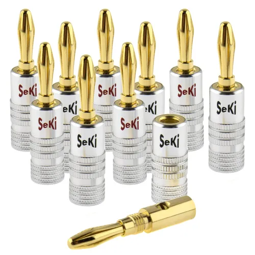 10x SeKi Bananenstecker 4mm vergoldet schraubbar für Lautsprecherkabel bis 6mm²