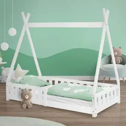 ML-Design Kinderbett Tipi 80x160 cm Weiß - Betten für Kinder, mit Rausfallschutz und hochwertigem Kiefernholz für sicheren und gemütlichen Schlaf in fantasievoller Tipi-Optik.
