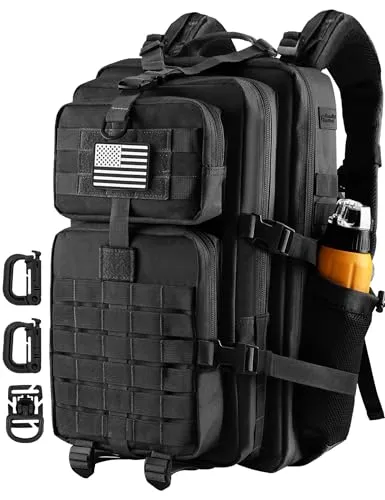 Hannibal Tactical Militär Taktischer Rucksack Cooper Rucksack Armee Assault Pack 3 Tage Bug Out Go Bag Trekking Wanderrucksack (45L,Black-1)