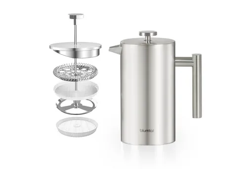 Blumtal Edelstahl French Press 600 ml - Doppelwandiger Kaffeebereiter mit Messskala und Ersatzfilter - Kaffeepressen für perfekten Genuss: Hält Deinen Kaffee lange warm, ist umweltfreundlich und spülmaschinengeeignet. Ideal für unterwegs und in drei Größen erhältlich!