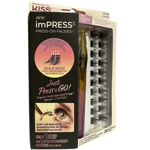 KISS imPRESS Wimpern – Selbstklebende Press-On Falsies - Selbstklebende Kunstnägel, 20 Spiky Cluster für einen natürlichen Look ohne Kleber, ideal für schnelles und einfaches Wimpern-Styling.
