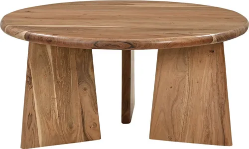 SIT Möbel Couchtisch Ø 90 cm - Akazie massiv, modern mit abgerundeten Kanten - Stylischer Couchtisch aus massivem Akazienholz mit abgerundeten Kanten und asymmetrischem Gestell. Schafft eine gemütliche Atmosphäre und ist ein echter Hingucker in jedem Wohnraum.