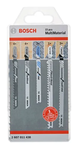 Bosch Zubehör Pro Stichsägeblatt-Set für Multimaterial, T-Schaft, 15-teilig - 2607011438 (15 Teile)