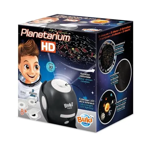 Buki 8002 HD-Planetarium - Experimentierkasten für Kinder zur Erkundung des Weltraums mit hochauflösender Projektion und drehbarem Design. Ideal für kleine Astronomen ab 8 Jahren!