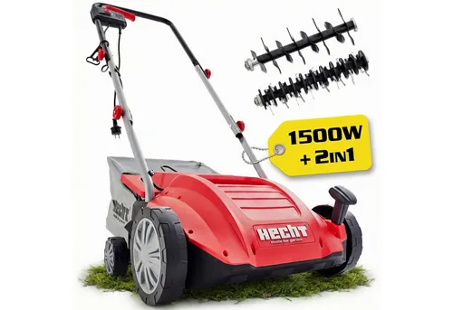 Hecht Elektro-Vertikutierer 1420 2in1 mit 1500 W - HECHT 1420 Elektro-Vertikutierer – Ideal für die Rasenpflege! Mit 32 cm Arbeitsbreite und 16 scharfen Messern entfernt er effektiv Moos und Rasenfilz. Der 35-Liter-Fangkorb sorgt für effizientes Arbeiten ohne Unterbrechungen.