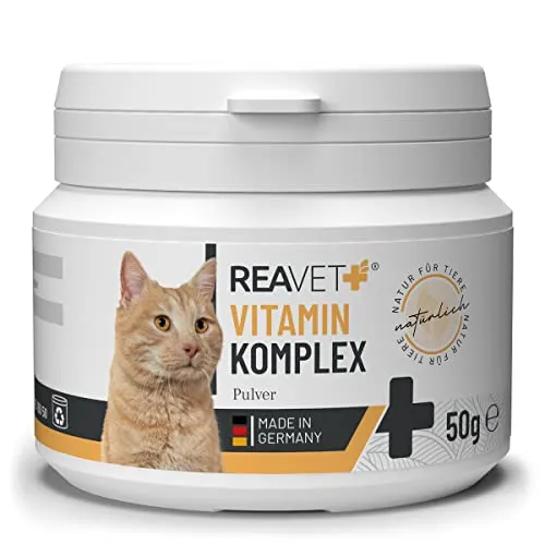 ReaVET Vitamin Komplex Katze 50g – Natürliches Multivitamin Pulver mit B-Vitaminen – Unterstützt Immunsystem & Vitalität, Ideal als Barf Zusatz
