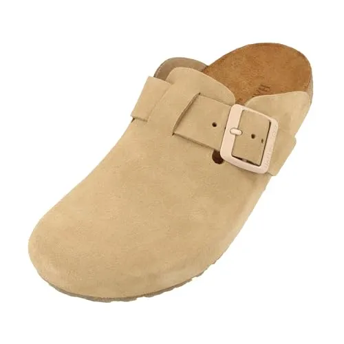 Haflinger Porto Lederclog - Unisex Hausschuh in Braun - Hausschuhe mit hochwertigem Leder und Korkfußbett für optimalen Komfort und Unterstützung, ideal für gemütliche Stunden zu Hause.