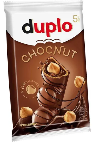 duplo Chocnut – Schokoriegel mit ganzen Haselnüssen - Schokoladenriegel mit 3 ganzen Haselnüssen, knuspriger Waffel und feiner Haselnusscreme – ideal zum Teilen und Genießen, 5 einzeln verpackte Riegel für ein besonderes Snackmoment.