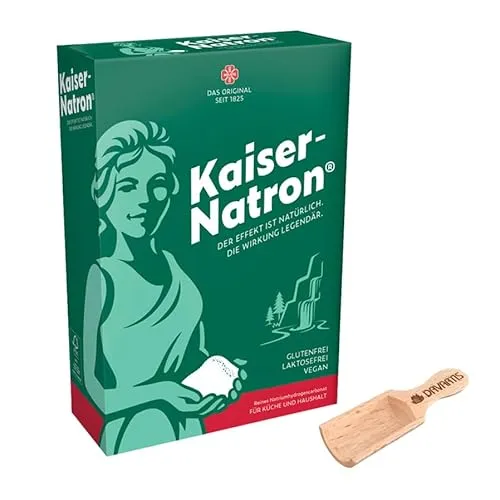 Kaiser Natron Pulver 250g mit Buchenholzschaufel - Vielseitiges Natron Pulver für Haushalt und Küche, neutralisiert Säuren und ist vegan, gluten- und laktosefrei. Inklusive praktischer Schaufel aus Buchenholz.
