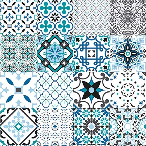 ecosoul Wachstuchtischdecke Squares Blue Fliesenmuster Kachel blau grau weiß Schutzdecke Meterware Breite:140cm Länge:100cm