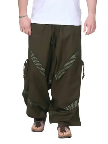 Kunst und Magie Herren Goa Haremshose 4XL in Grün - Bequeme Herren Haremshose aus 100 % Baumwolle mit dehnbarem Kordelzug. Perfekt für entspannte Tage, ausgestattet mit Ziernähnen und praktischen Taschen. Ideal für lässige Outfits und vielseitigen Einsatz.