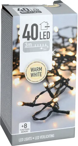 FREE & EASY LED-Lichterkette warmweiß, 40 LEDs, 6m mit grünem Kabel