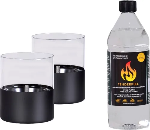TENDERFLAME Tischfeuer Lilly Set, 2 Stk. mit Tenderfuel - Tischfeuer Set mit 0,7 l Sicherheitsbrennstoff, bietet bis zu 9 Stunden Brenndauer und ist ideal für stimmungsvolle Abende im Freien oder drinnen.
