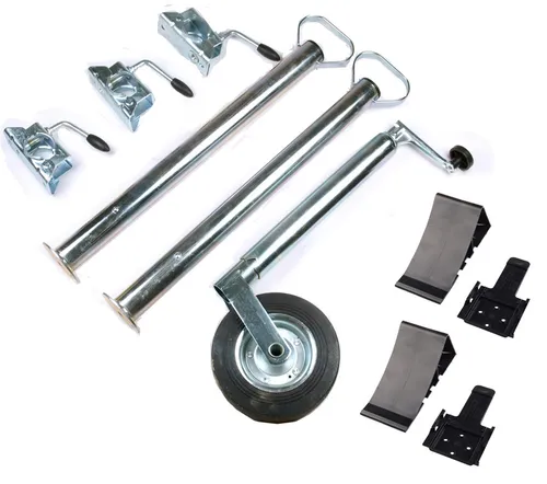 Set Anhänger Stützrad Stütze Unterlegkeil Klemmschelle Rohrstütze - 10 Teile
