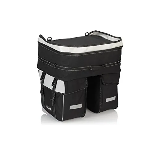 XLC Dreifachpacktasche Traveller BA-S68 – Schwarz Grau - Großräumige Fahrradtasche mit 28L Hauptfach und 30L Doppelpacktasche, ideal für lange Radtouren. Mit Klickverschluss, Klettverschluss und Reflektoren für zusätzliche Sicherheit.