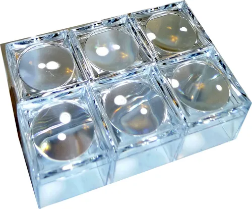 MEDUP Becherlupe Minibecherlupe 511 Acryl 5fach Vergrößerung 2,6cm, Packung, 6-tlg., sechs oder zwölfer Set, klar und durchsichtig Deckel mit Vergrößerung