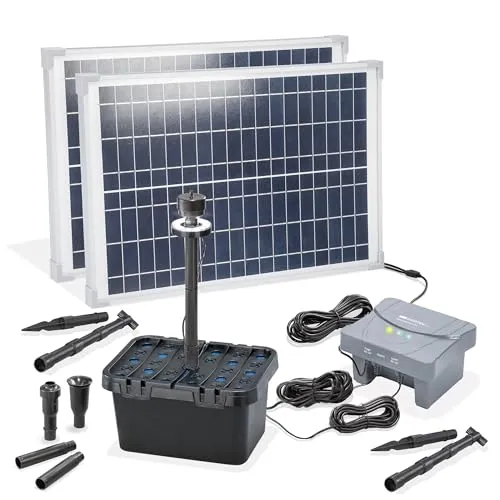 esotec Solar Teichfilterset Profi 50/1400 LED | LiFePo4 Akku - Teichfilter für bis zu 3000 l, energieeffizient mit leistungsstarken Solarmodulen und LED-Beleuchtung für eine traumhafte Teichatmosphäre, ganz ohne Stromkosten.