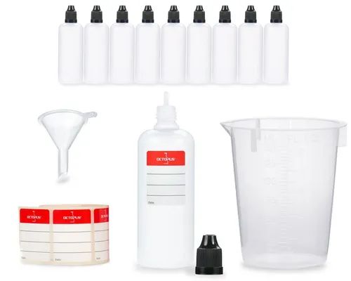 OCTOPUS Kanister 10 Plastikflaschen 100ml LDPE, G14, Tropfeinsatz mit Zubehör (10 St)