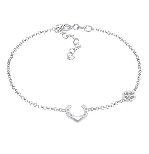Damen Armband Silber mit Kleeblatt und Hufeisen - Modisches Armband aus 925 Sterling Silber mit funkelndem Kleeblatt und zartem Hufeisen Anhänger. Perfektes Glücksaccessoire für jeden Tag und ideales Geschenk für Frauen und Mädchen.