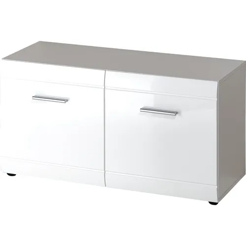 Germania 3576-84 Schuhbank Adana, weiß, 40 x 95 x 52 cm - Schuhbank mit zwei Türen und Platz für bis zu 8 Paar Schuhe, ideal für Ordnung im Flur. Hochwertige Verarbeitung in Weiß Hochglanz und belastbar bis 90 kg.