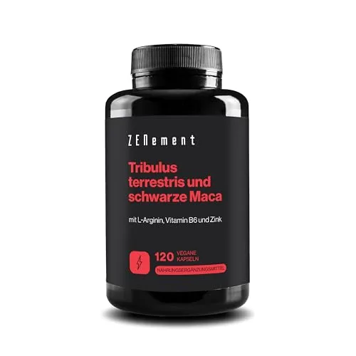 Tribulus Terrestris und Schwarze Maca mit L-Arginin, Zink und Vitamin B6 – Formel für männliche Vitalität – 120 vegane Kapseln – Zenement