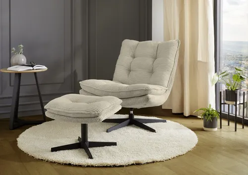 KASPER Relax-Sessel drehbar mit Hocker Cord Greige