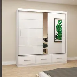 Schwebetürenschrank Kleiderschrank 203 cm mit Spiegel Florence - Schwebetürenschrank in Weiß/Weiß semigloss mit großzügigem Spiegel, zwei Kleiderstangen und praktischen Schubladen für optimale Organisation Ihrer Garderobe.