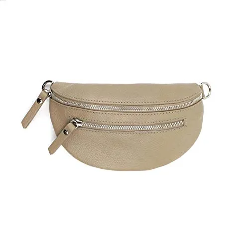Made in Italy OBC Damen Leder Tasche Gürteltasche Crossbody Hüfttasche Bauchtasche Hüfttasche Umhängetasche Cross-Over Bodybag Schultertasche Handytasche Geldtasche V2 Taupe