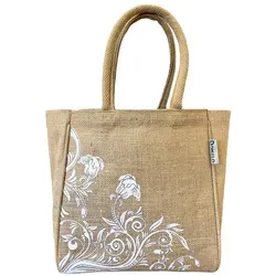 Domelo Jute Handtasche kleine Jutetasche vegane Einkaufskorb mini Tragetasche - Beige