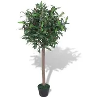 vidaXL Kunstpflanze Lorbeerbaum 120 cm im Topf - Künstliche Pflanze für den Außenbereich, immergrüner Lorbeerbaum mit 690 Blättern und 30 Früchten, pflegeleicht und langlebig, ideal für Garten, Balkon oder Innenräume.