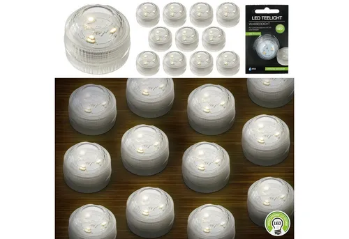 LED Teelicht 12er Set - Wasserdicht & Flammenlos - 12er Set wasserdichte LED Teelichter für kreative Deko-Ideen, ideal als Schwimmkerzen oder in Teelichthaltern, sicher und einfach zu bedienen.