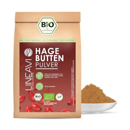LINEAVI Hagebuttenpulver Bio 1000g, feines Hagebuttenpulver in Bio-Qualität, ideal zur Verfeinerung von Smoothies, Müsli, Joghurt, Shakes & Co., säuerlich-fruchtiger Geschmack