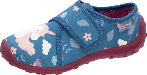 Fischer Kinder Hausschuh Mädchen Einhorn Print mit Klettverschluss - Bequeme Hausschuhe für Mädchen mit süßem Einhorn-Print, ideal für Kindergarten und Zuhause. Leichte, rutschfeste Sohle und weiches Frottee-Futter sorgen für optimalen Tragekomfort.