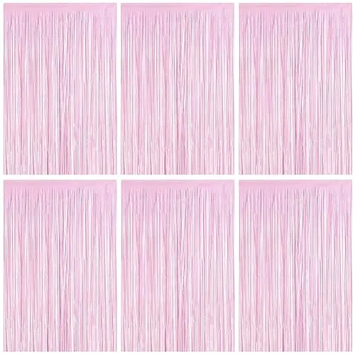 Lametta Vorhänge, 6 Stück Rosa Glitzervorhang Fringe 1m x 2m Metallic Folienfransen Hintergrund, Luftschlangen Folie Vorhang für Geburtstag Hochzeit Weihnachten Party Dekoration, Tinsel Curtains Pink