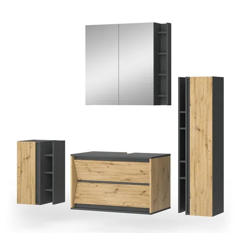 Vicco Badmöbel-Set Edelin, Artisan/Anthrazit, 4 Teile, (4-St., 4er Set)