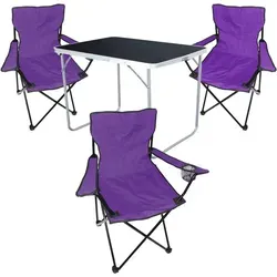 Camping Set: 4-tlg Campingtisch Schwarz & 3 Klappstühle Lila