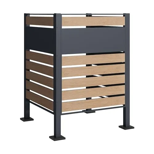 ESTEXO Mülltonnenverkleidung - Flexibler Sichtschutz für Garten - Mülltonnenbox und Gartenzaun in einem! Vielseitig einsetzbar, erweiterbar und aus robustem, pulverbeschichtetem Stahl in eleganter Holzoptik.