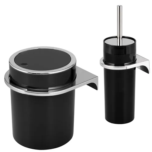 bremermann Badaccessoire-Set SAVONA, 2-tlg. in Schwarz - Bad-Accessoires Set, 2-teilig mit Kosmetikeimer und WC-Garnitur. Praktische Wandhalterung für mehr Platz und Rückenschonung, ideal für stilvolles Badezimmer-Design.