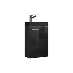 Mid.you Waschtischkombi Slito BL, Schwarz - Hängende Waschtischkombination in Schwarz, aus Metall und Sperrholz, mit praktischen Drehtüren und kompakten 40.5 cm, ideal für kleine Badezimmer.