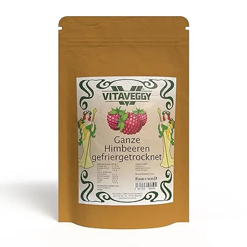 VITAVEGGY GEFRIERGETROCKNETE HIMBEEREN 100g | Himbeeren gefriergetrocknet von Food-United Trockenobst - Trockenfrüchte | ohne Zusatzstoffe | passend für Dessert Smoothie Joghurt Müsli Cerealien