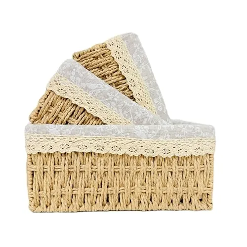 Dasellfa Aufbewahrungskorb Korb Geflochten, Körbe Aufbewahrung Bad Wickeltisch Organizer Flechtkorb 3er-Set, Multifunktional Organizer Box für Kinderzimmer, Küchen, Wohnzimmer (A)