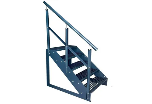 Kaminbau Mierzwa Außentreppe Premium Treppe Anthrazit mit oder ohne Geländer, für Geschosshöhen bis 95.00 cm, Stufen Gitterroststufen nach DIN 24531, (Höhe 95 cm, Stufenbreite und Geländerart wählbar), Gartentreppe Stahltreppe Wetterfest Rostfrei Feuer-Verzinkt Rutschfest