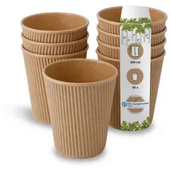 BIOZOYG 50 Stück Riffelbecher 250 ml / 10 oz Kaffee To Go Pappbecher, ungebleicht braun, Einwegbecher, Nachhaltig, Biologisch Abbaubar, Einwegbecher