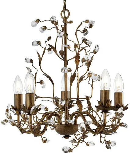 Searchlight Kronleuchter Hängeleuchte Almandite, 5-flammig - Eleganter 5-flammiger Kronleuchter mit aufwendigem Glasbehang, ideal für Barock-Ambiente. Höhenverstellbar und sorgt für atemberaubende Lichteffekte.