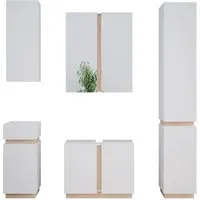 Vicco Badmöbel-Set Gloria, Weiß/Sonoma, 5-teiliges Set - Elegantes Badmöbel-Set mit grifflosen Fronten und großzügigem Stauraum, ideal für stilvolle und funktionale Badezimmergestaltung.