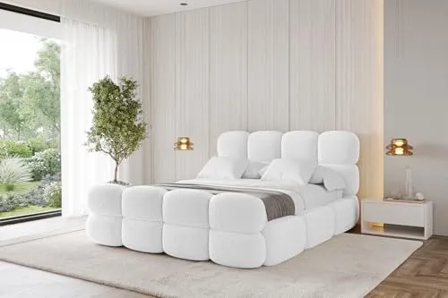 ALTDECOR Polsterbett mit Bettkasten, Fußteil und Lattenrost, Bett mit Kopfteil, Boxbett ohne Matratze, Doppelbett mit Stauraum - NOMA-Z 200x200 Weiß